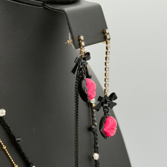 Betsey Johnson Lips First Date Hot Pink Necklace Earrings Set Statement - Picture 6 of 16